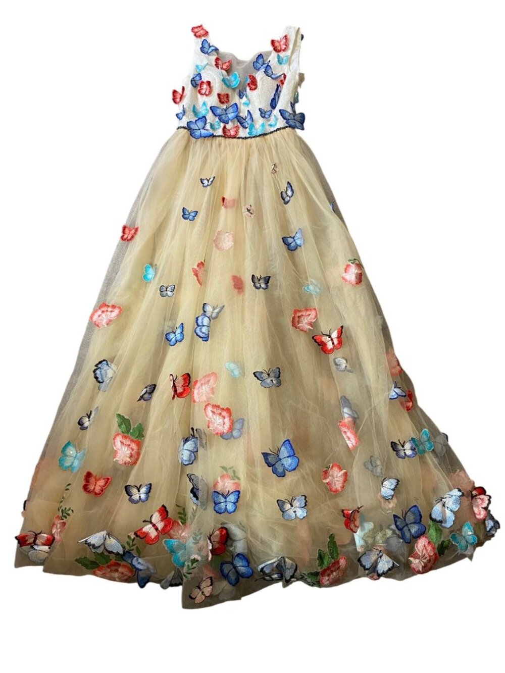 Butterfly Embroidered Tulle Dress Multicolor 3D Appliqué Sleeveless Size 4